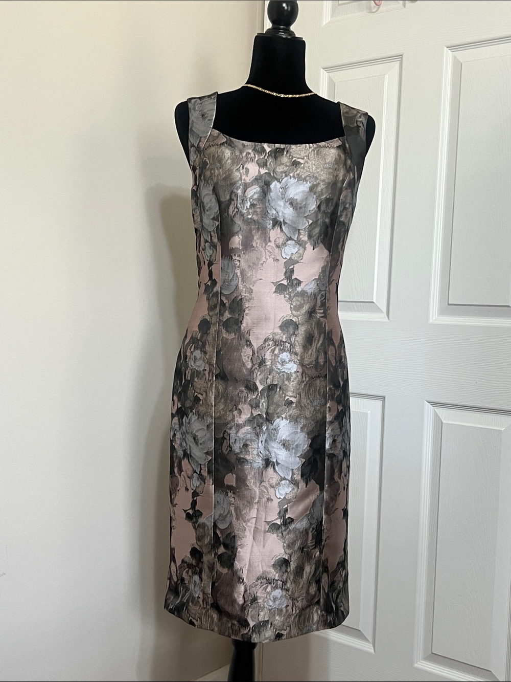 Kasper Pink and Gray Floral Midi Dress